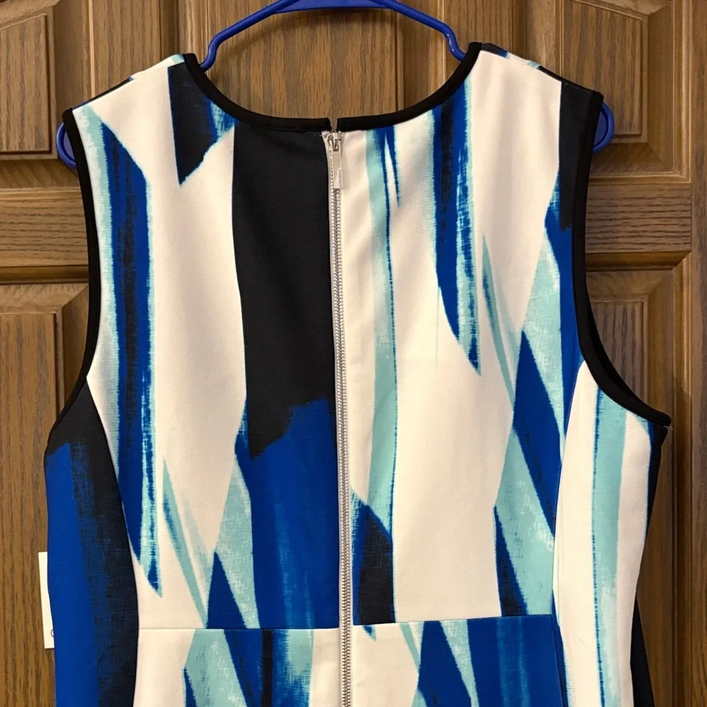Calvin Klein Abstract Midi Sheath Dress W/Silver Hardware - Picture 7 of 11